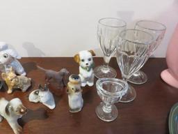 Dog Figurines, Vase, Goblets & Coca-Cola Trays - W