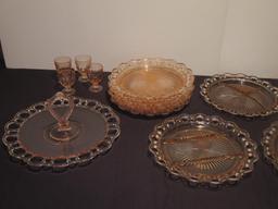 (16) Piece Matching Pink Depression Glass Serving Set - W