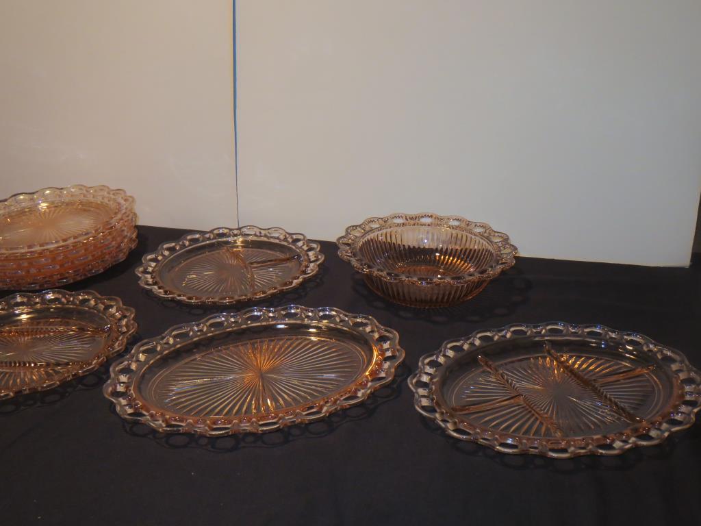 (16) Piece Matching Pink Depression Glass Serving Set - W