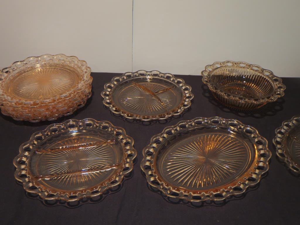 (16) Piece Matching Pink Depression Glass Serving Set - W