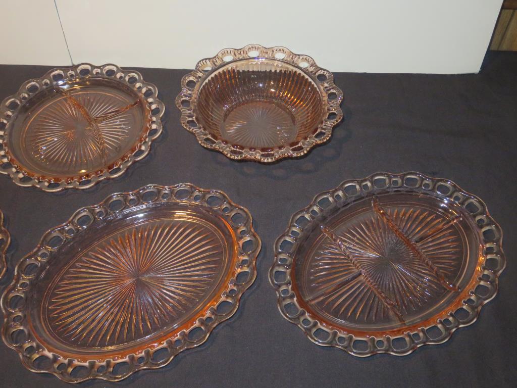 (16) Piece Matching Pink Depression Glass Serving Set - W