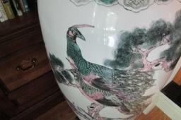 Large Decorative Peacock Vase With Wood Base  -