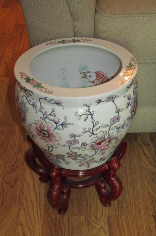 (4) Oriental Ceramic Fishbowl Planters  - M