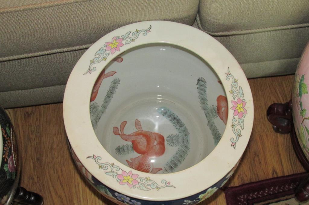 (4) Oriental Ceramic Fishbowl Planters  - M