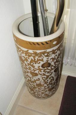 Ceramic Umbrella Stand With (3) Canes  - M