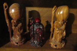 (3) Chinese Immortals Wood Statuettes  - U