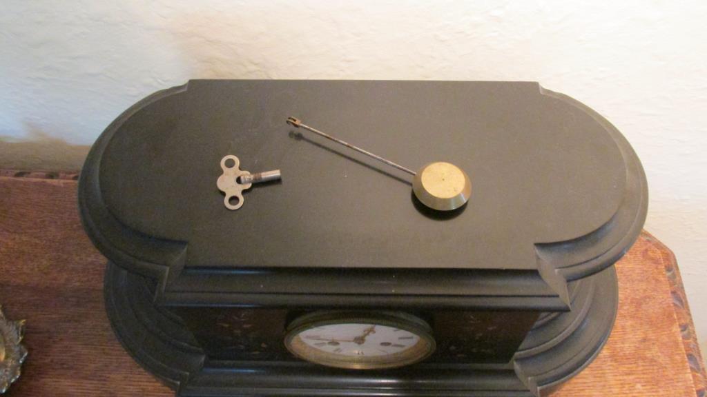 Antique Tiffany & Co., New York, Black Marble & Brass Mantle Clock - LR