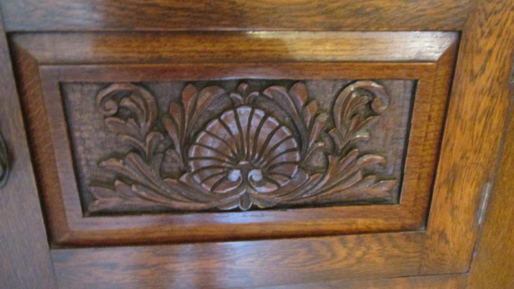 Hand Carved Solid Oak Buffet With Bevel Mirror - DR