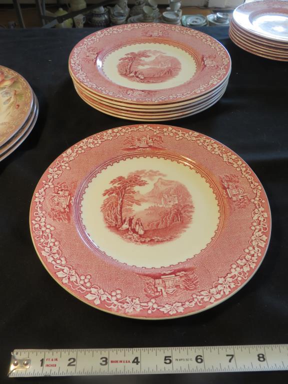 35-Piece Red Jenny Lind Royal Staffordshire Pottery China Set - DR