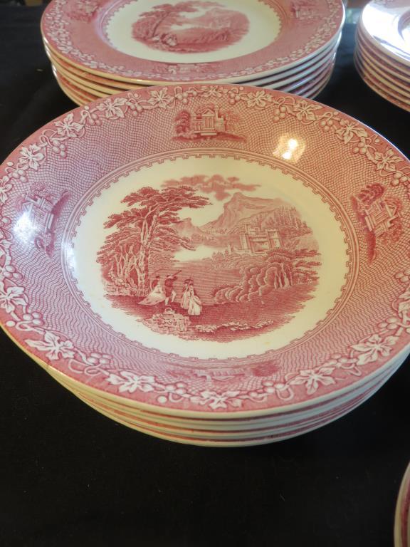 35-Piece Red Jenny Lind Royal Staffordshire Pottery China Set - DR