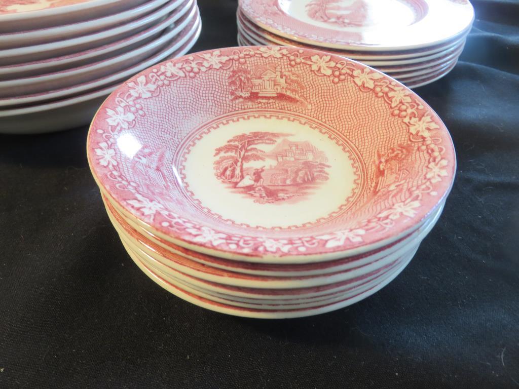 35-Piece Red Jenny Lind Royal Staffordshire Pottery China Set - DR
