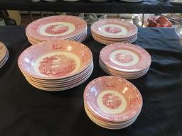 35-Piece Red Jenny Lind Royal Staffordshire Pottery China Set - DR