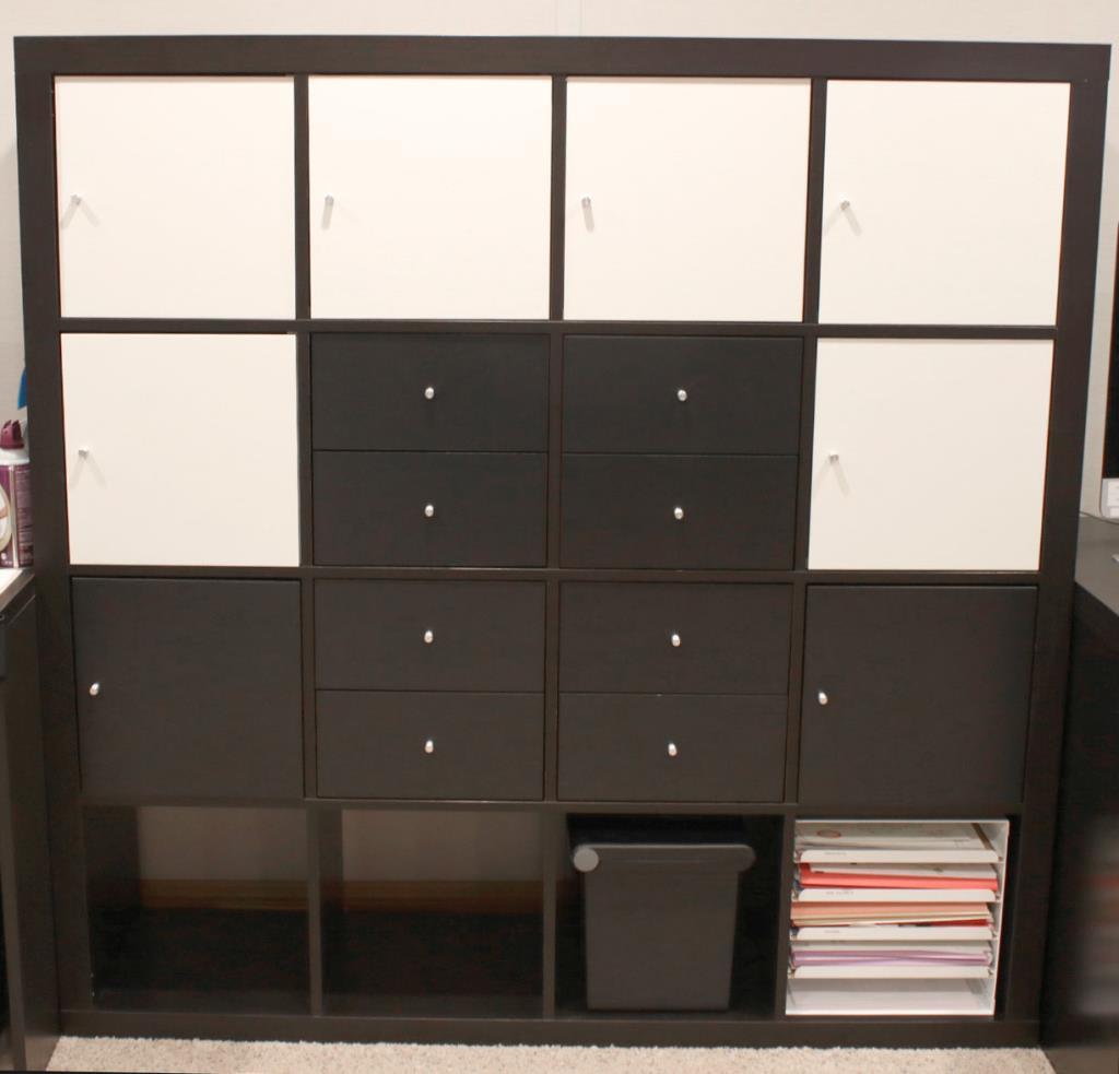 Large 16-Cube Modular Bookcase With Desk Extension - O+G