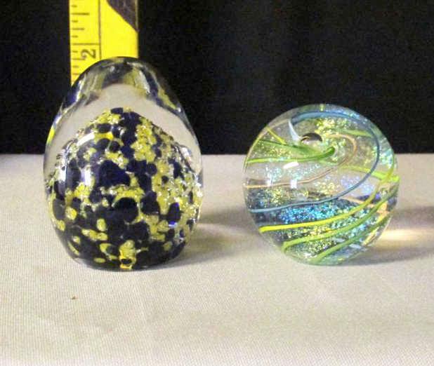 (2) Glass Art Paperweights - K