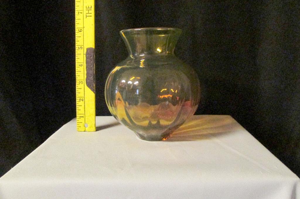 1991 Signed Baker Hand Blown Yellow Vase - K