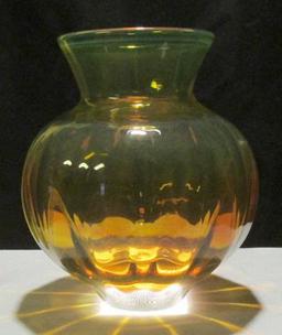 1991 Signed Baker Hand Blown Yellow Vase - K