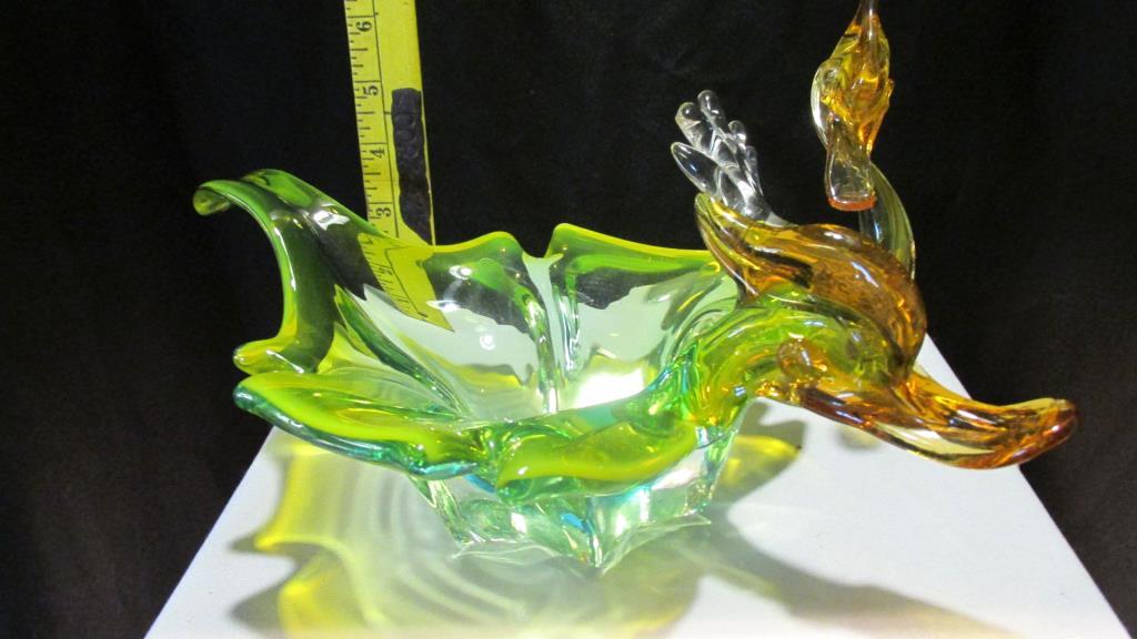 Glass Duck Dish & Figure - K