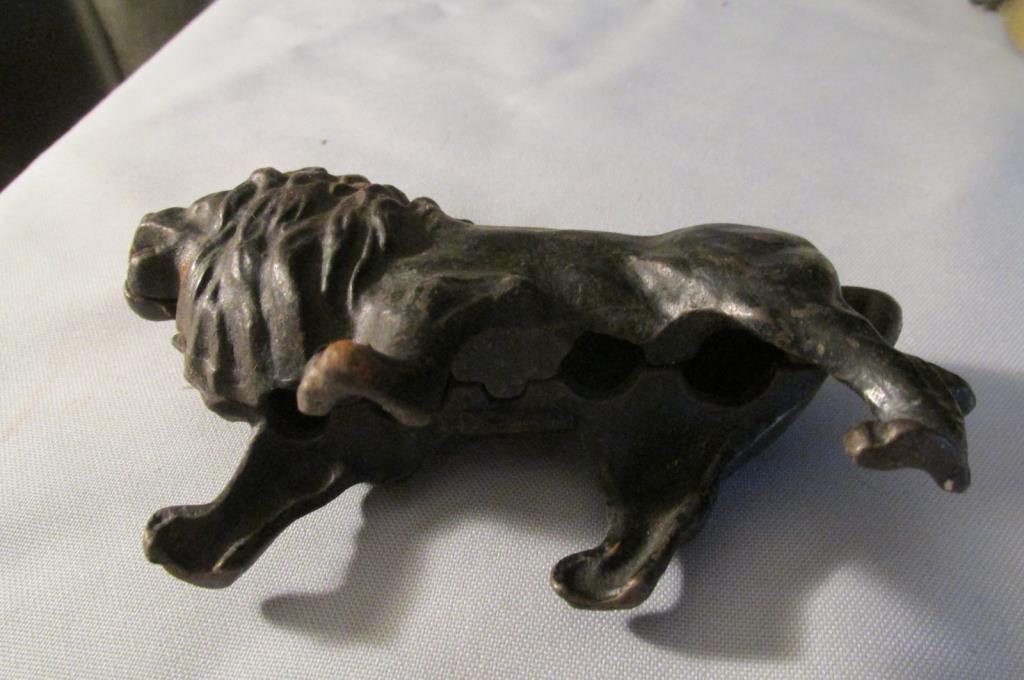 Cast Iron Lion Bank, Brass Mask, & Horse