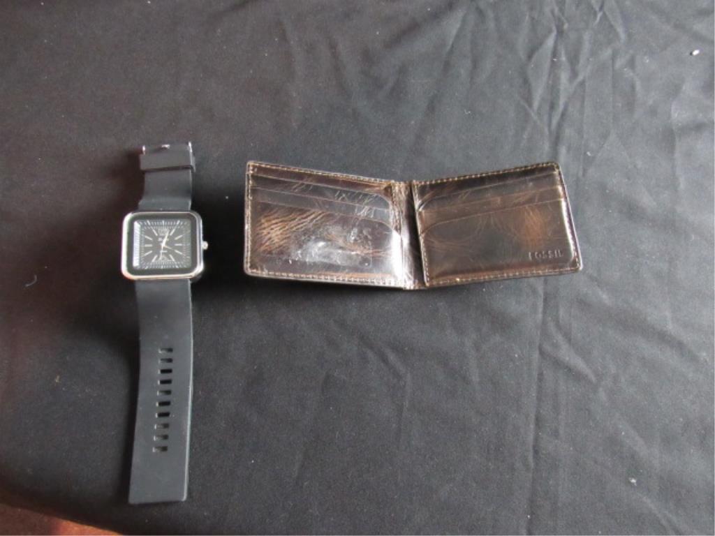 Watch With Black Band & Leather Fossil Wallet