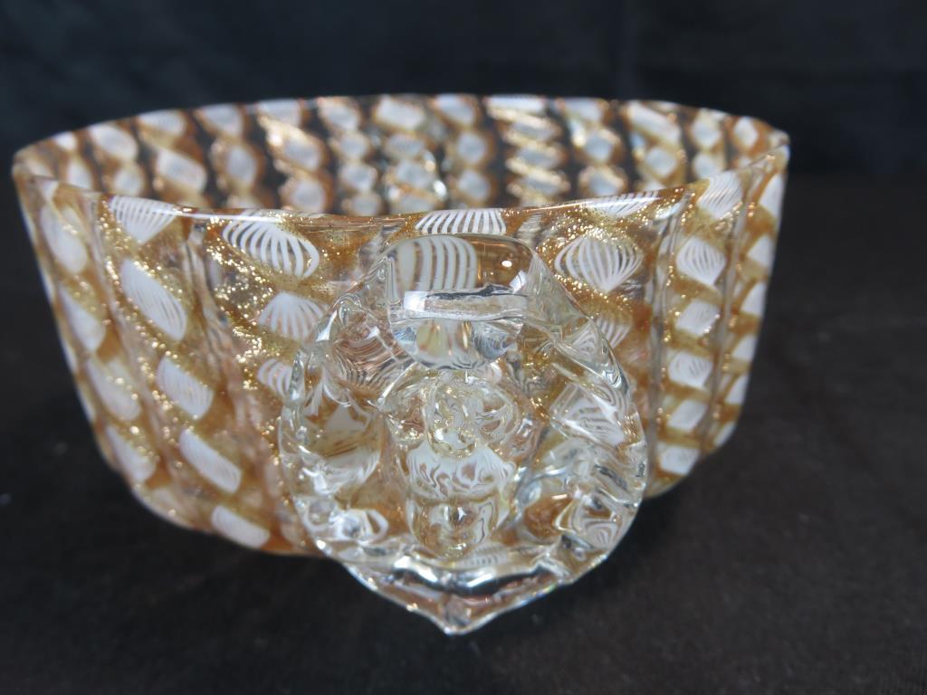 Art Glass Bowl With Gold Flakes
