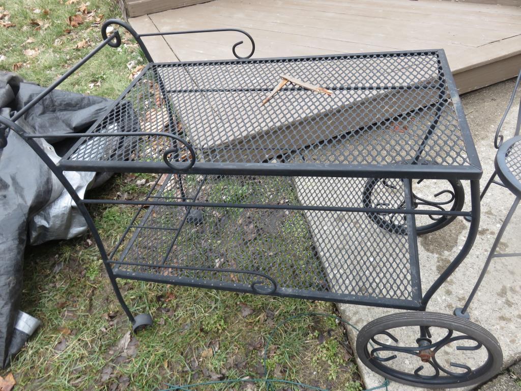 Wrought Iron Garden Cart And Chair - RY