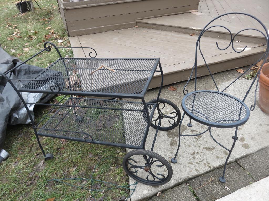 Wrought Iron Garden Cart And Chair - RY