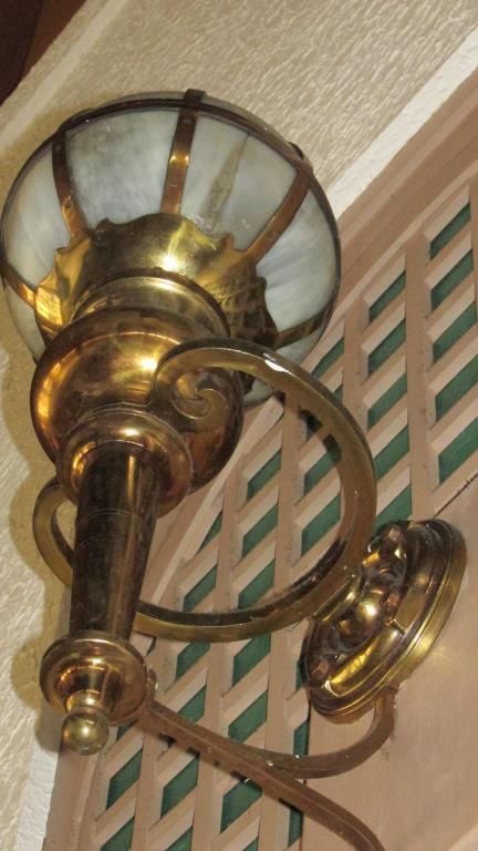 Pair Of Antique Brass With Globe Wall Sconces - A