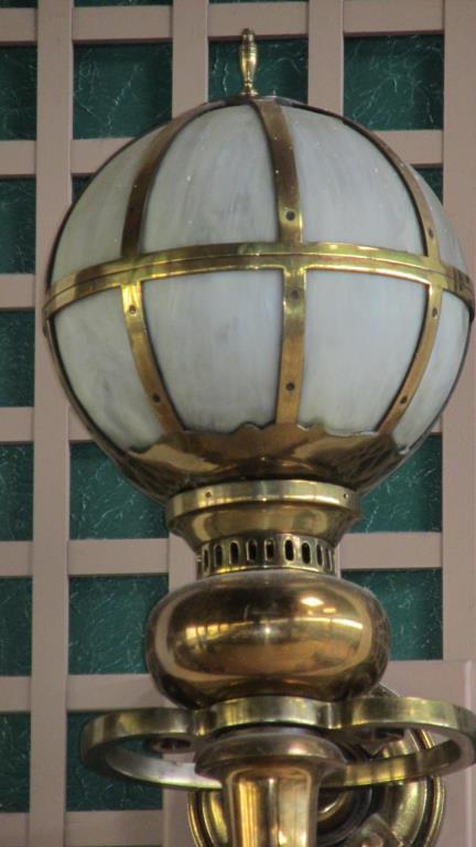 Pair Of Antique Brass With Globe Wall Sconces - A