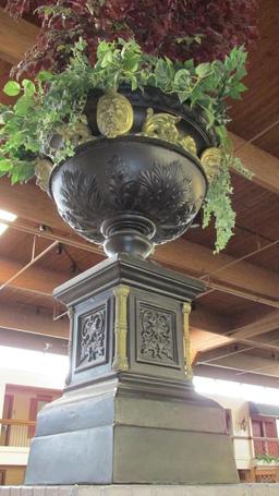 Pair Of Large Metal Urns With Artificial Ficus