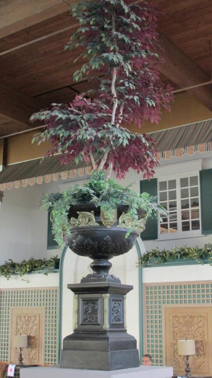 Pair Of Large Metal Urns With Artificial Ficus