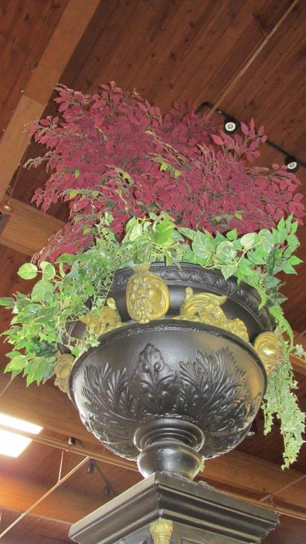 Pair Of Large Metal Urns With Artificial Ficus