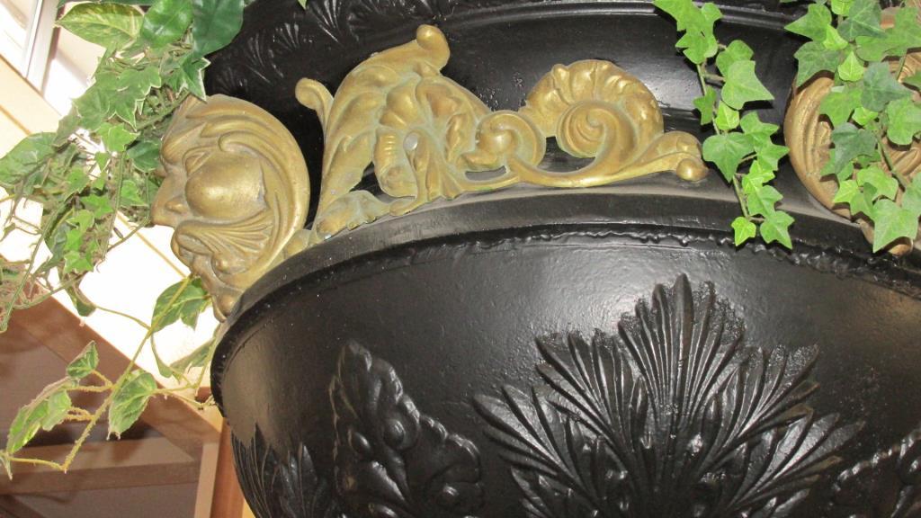 Pair Of Large Metal Urns With Artificial Ficus