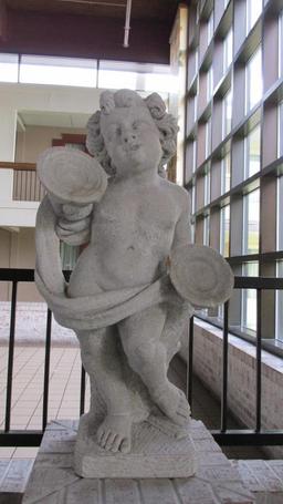 Concrete Cherub Holding Cymbals - A