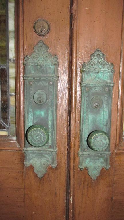 Pair Of Antique Wood Doors With Leaded Stained