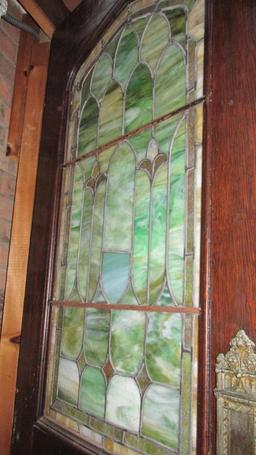 Pair Of Antique Wood Doors With Leaded Stained