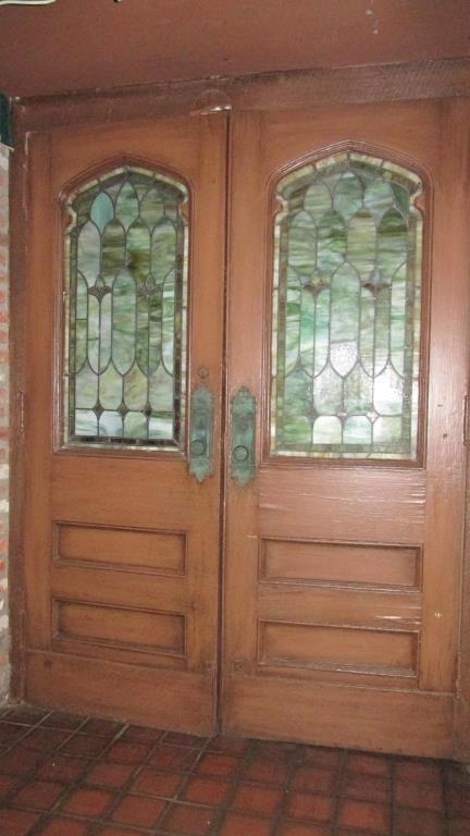 Pair Of Antique Wood Doors With Leaded Stained