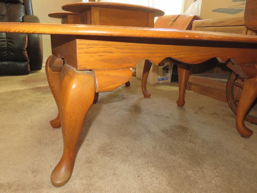 (3) Solid Oak Wood Tables-LR