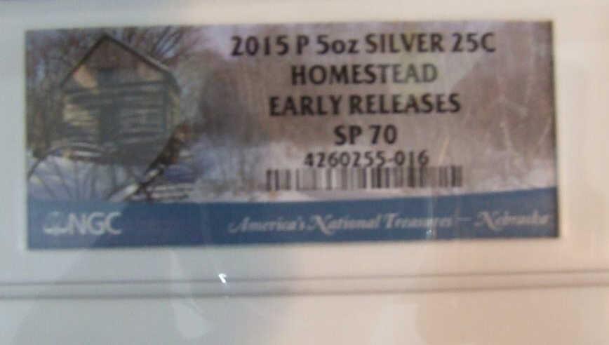 2015 P 5 oz. Silver 25C Homestead  SP70-W