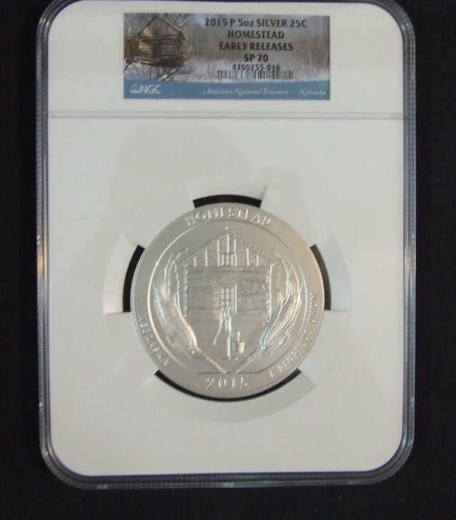 2015 P 5 oz. Silver 25C Homestead  SP70-W