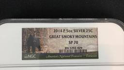 2014 P 5 oz. Silver 25C Great Smoky Mountains SP70-W