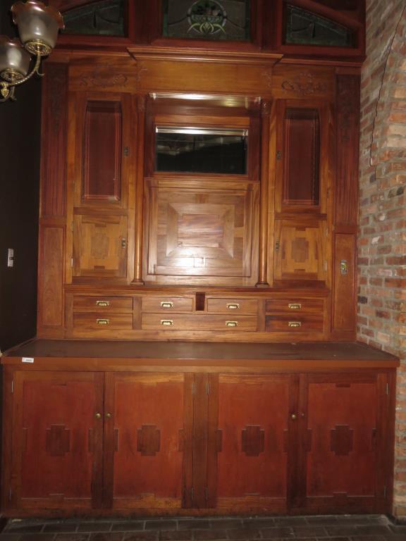 C - Oak Wood Wall Cabinet with (3) Stain Glass