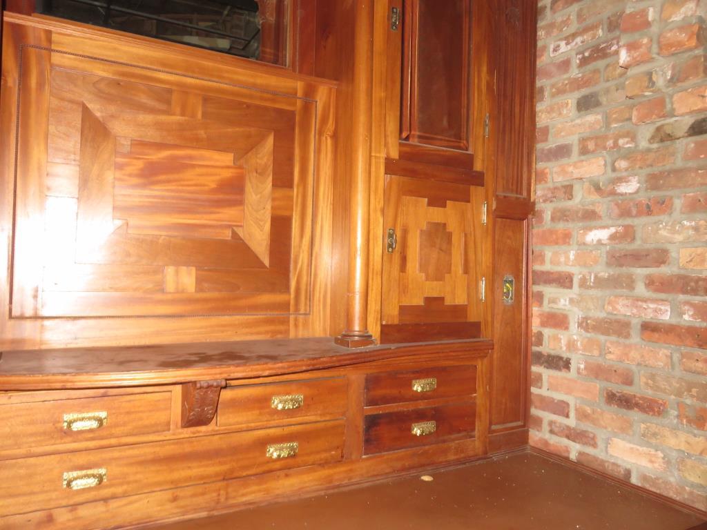 C - Oak Wood Wall Cabinet with (3) Stain Glass