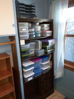 U- 3 Bookcases & plastic storage containers