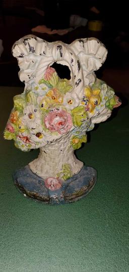 FR- Cast Iron Painted Flower Basket Door Stop