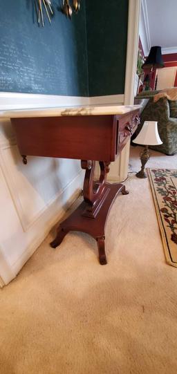 D- Marble Top Wooden Harp Table