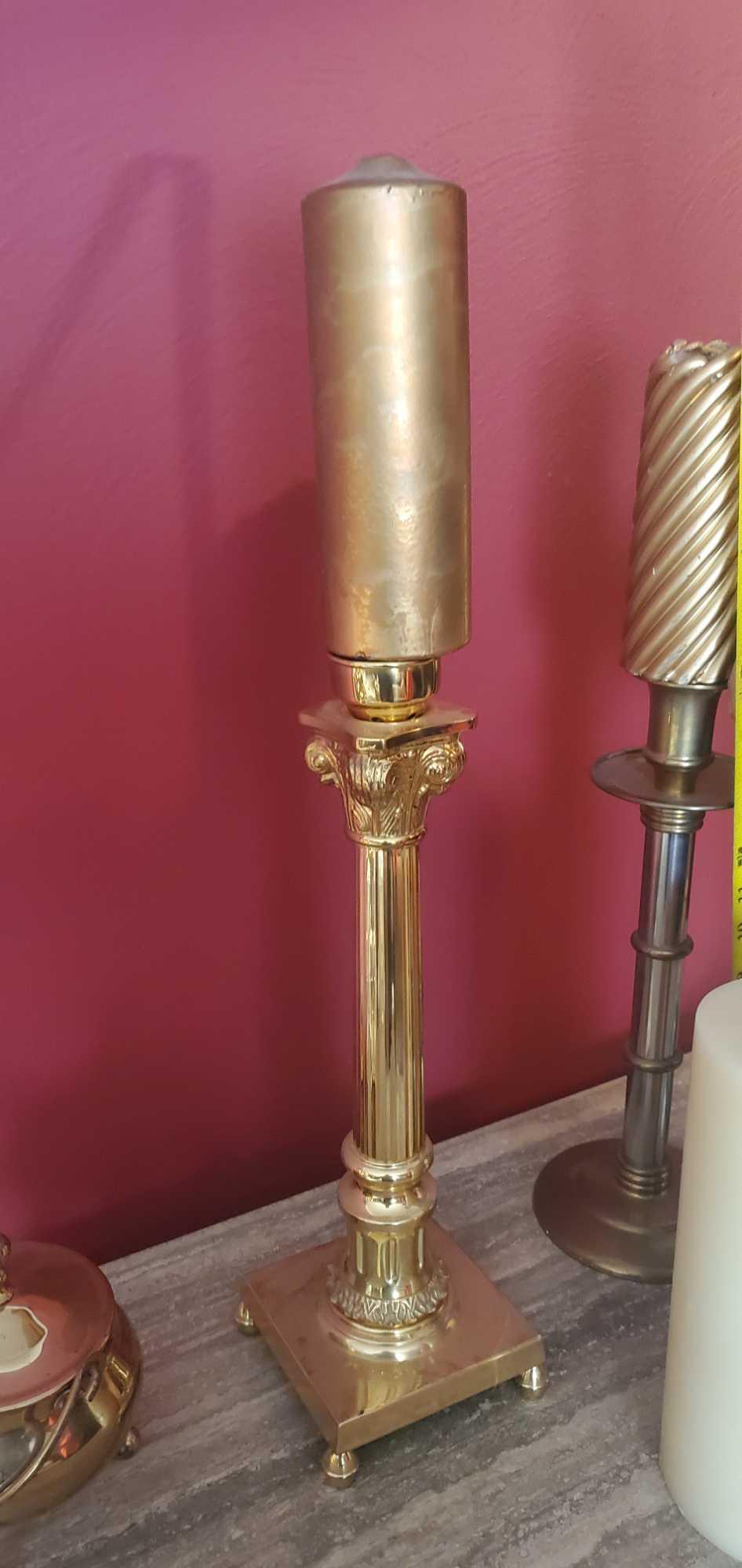 L- Candlesticks, Pillar, Brass Mortar & Pedestal