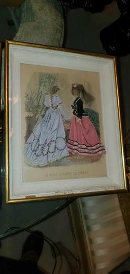 L- Pair of Antique Fashion Embellished Prints