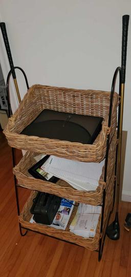 O- Pair of Wicker Baskets on Stands