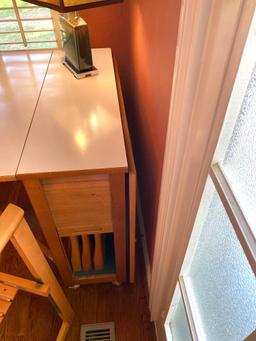 M-Folding Oak Formica Table and (4) Chairs