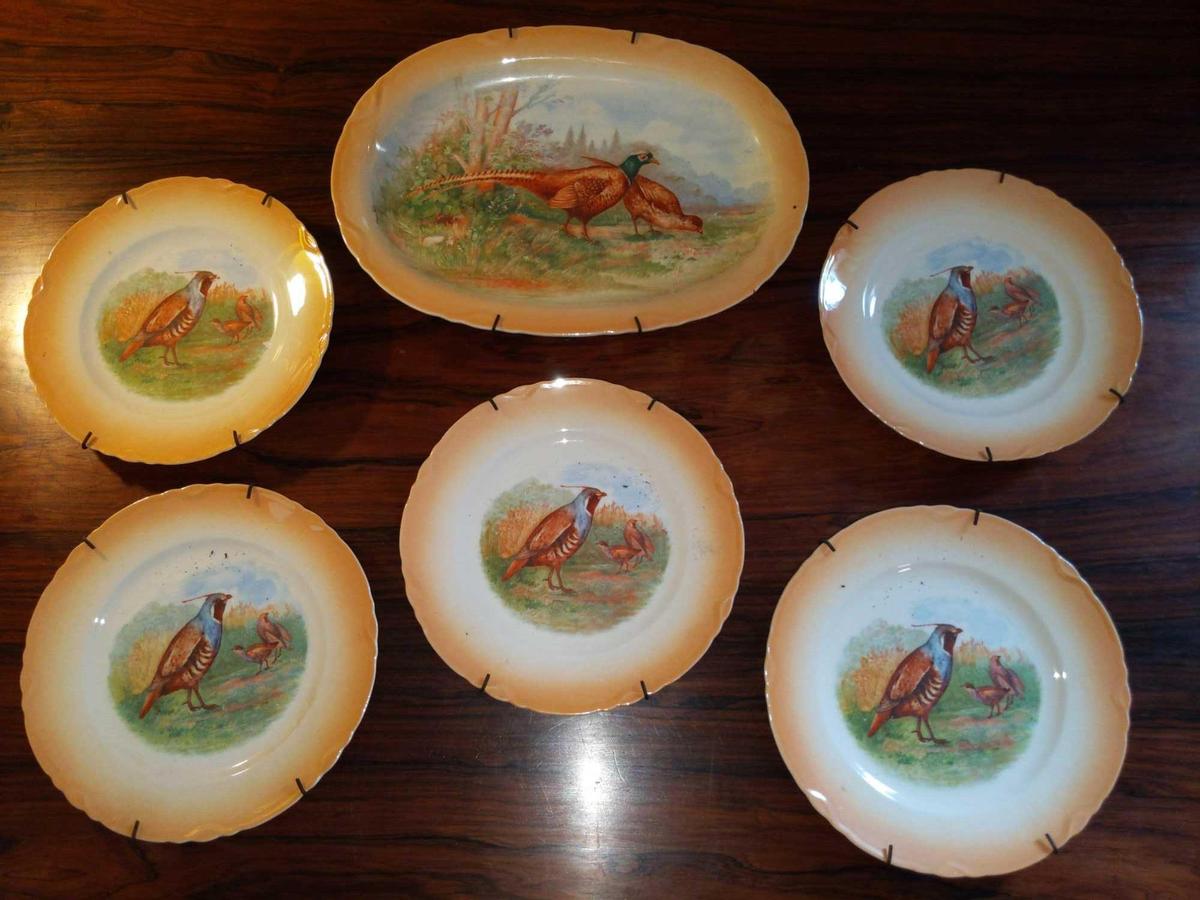 F- Set of (5) Bird/Game Plates and (1) Serving Platter